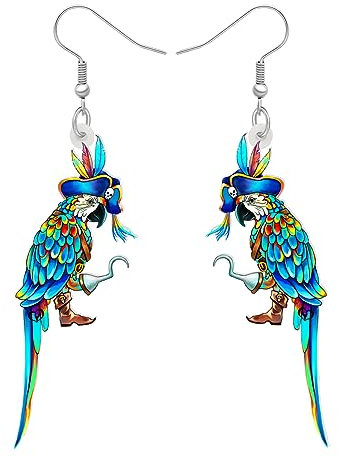 RAIDIN Acryl Kreative süße Halloween Piraten Serie Papagei Ohrringe für Damen Mädchen Scarlet Macaw Baumeln Tropfen Haken Ohrringe Schmuck Geschenke für Vogelliebhaber (Blau)