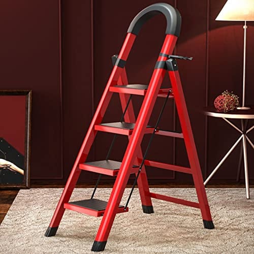 4-Schritt-5-Schritt-Leiter Klapp-Tritthocker Kleiner Klapp-Tritthocker Kleiner Haushalt-Trittleiter-Tritthocker Falt-Tritthocker für Erwachsene 145 * 43 * 76cm/57 * 17 * 30in pink