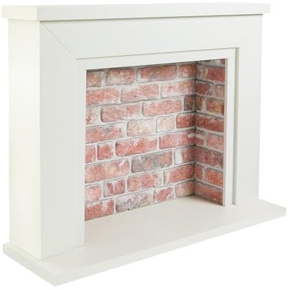 Endeavour Fires Farlington 48’’ Off White Fireplace Surround with a 3D Brick Effect Back (White Top/Red Brick)