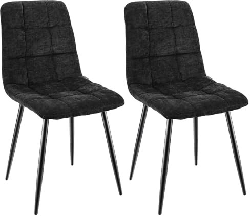 WAFTING Esszimmerstühle 2er Set, Gepolsterter Stuhl mit Hoher Rückenlehne und Leinendesign, Esstischstühle mit Metallfuß, für Esszimmer, Wohnzimmer, Küche, Schlafzimmer und Empfangsraum, Schwarz