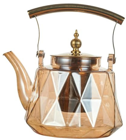 Boiling Tea Kettle Copper Handle Clear Heat Resistant Glass Teapot for Office
