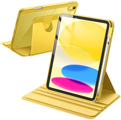 JETech Custodia Rotante per iPad (A16) 11a/10a Generazione (2025/2022) con Portapenne, Protezione con Rotazione a 360 Gradi Supporto Cover Chiaro Retro (Giallo)