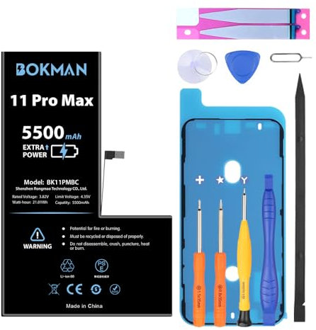 Bokman für iPhone 11 Pro Max Akku, Hochleistungs-Li-Ionen-Polymer-Akku 5500mAh mit Werkzeugsätzen