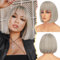 BARSDAR Grau Perücke mit Pony, 30cm Kurze Gerade Bob Perücke für Damen Natürlich Aussehend Hitzebeständige Synthetische Perücken Tägliche Party (Grau)