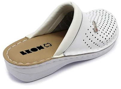 LEON V262 Lederschuhe Clog Pantolette Komfortschuhe Hausschuhe, Damen, Weiß, EU 38