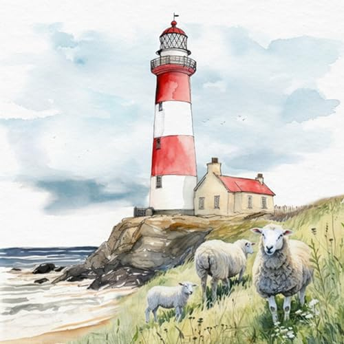 20 Servietten Maritim Schafe am Leuchtturm als Tischdeko. Papierservietten mit Motiv. Auch für Decoupage und Serviettentechnik 33x33cm