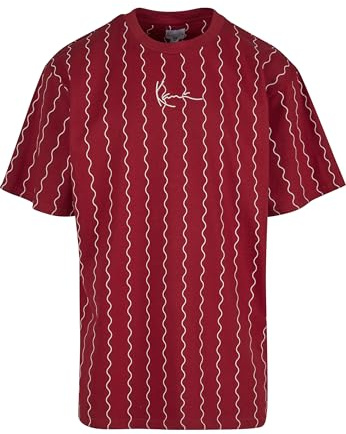 Karl Kani Herren KM233-013-2 KK Small Signature Ziczac Pinstripe Tee DarkRed/Offwhite, M