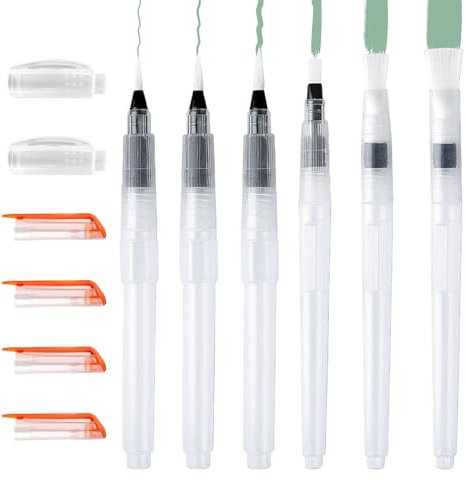 6Pcs Pinceaux Aquarelle Pinceau a Reservoir D Eau, Set de Pinceaux à Eau Professionnels avec Réservoir Pinceaux à Reserve d'eau Pinceau à Eau Brush Pen Rechargeables Stylos pour Artistique Peinture