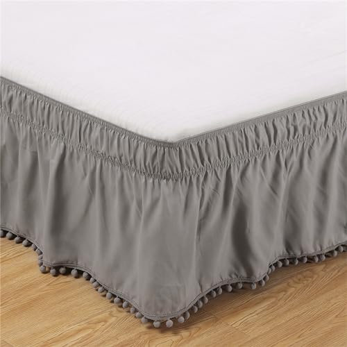 BBPM 150x200x38cm Tour De Lit Élastique avec Volants, King/lit Double/Super King 1 Personne Rose/Bleu Tour De Lit en Microfibre Brossée Douce,Gris,King/200 * 200cm