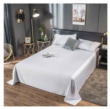 Glatte Bettlaken Betttuch Haustuch ohne Gummizug in Gewaschene Seide auch für Tischdecken/Sommerlaken in vielen Größen (Color : White, Size : 120x230cm)