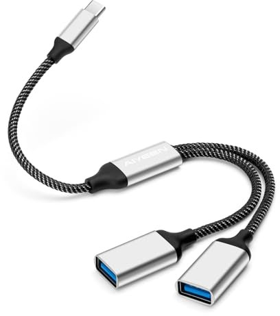 AIYEEN USB C Male to 2 USB Female Splitter Cable Adapter, Dual USB-A Port Hub for Data Transfer/Charging, Extra Extender Data Split Power Cord Extension for Car/Laptop/Mac/PC (Silver)