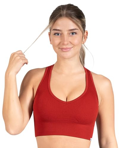 SMILODOX Sport BH Damen Amaze Pro - Blickdicht rutschfest Sport Bra - Seamless Gerippter Stoff Crop Top - Atmungsaktive Yoga Tank Top für Fitness & Gym