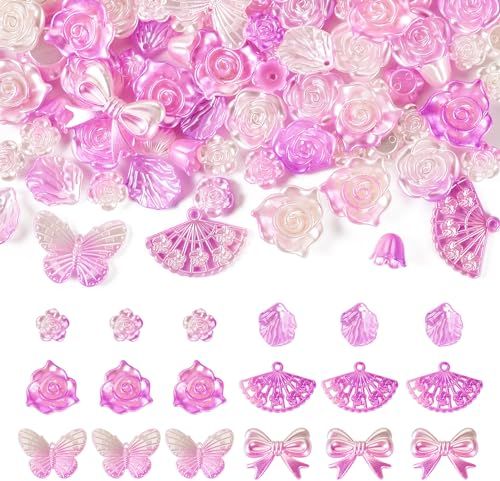 Crafans 100 g sortierte Perlen-Glanz-Acrylperlen, Rosen-Abstandshalter, Schmetterling, Blütenblätter, Charms für Dy-Halsketten, Ohrringe, Schmuckherstellung, Orchidee