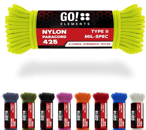 GO!elements Paracord in nylon antistrappo 3mm – Tipo II 425, linea multiuso per esterno e sopravvivenza, capacità max. 192kg