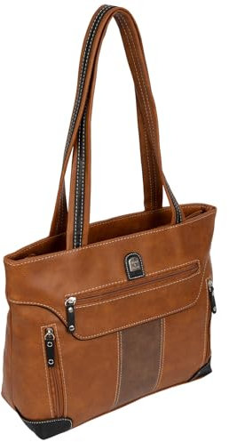 EAAKIE Damen Tasche, Schultertasche, Handtasche, Umhängetasche mit Leder Optik und vielen Fächern (COGNAC-BRAUN)