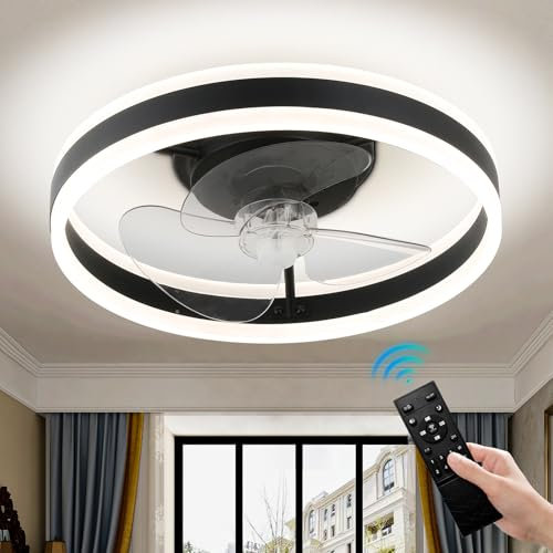Ventilator Deckenleuchte LED Schlafzimmer Deckenventilator mit Beleuchtung, 3 Farbtemperatur Deckenventilator mit Lampe, Fernbedienung Leise Modern Dimmbar Ventilator Deckenlampe (Schwarze,40cm)