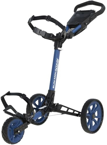 Sun Mountain Golf Trolley - Ridgeline 3 Wheel Push Cart - Adjustable Bag Height - Sport Blue