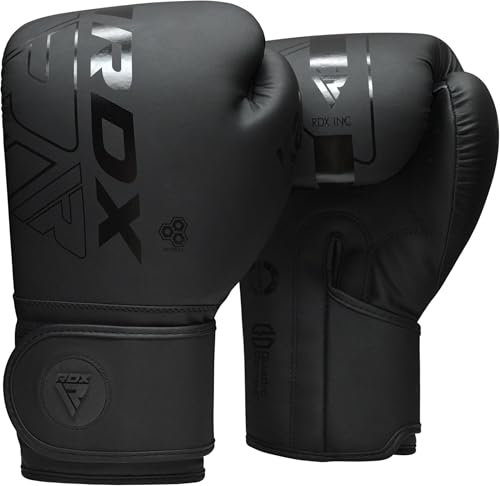 RDX Boxhandschuhe, Muay Thai Kickboxen Sparring, Maya Hide Leder KARA Boxing Gloves Männer Damen, Boxsack Punchinghandschuhe, Kickboxhandschuhe MMA Kampfsport Training Schwarz Adult 8 10 12 14 16 18oz