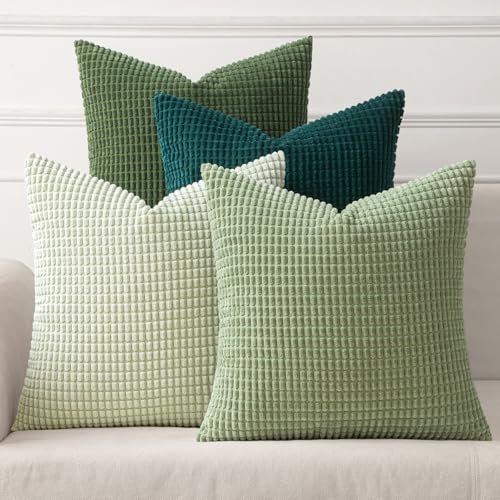 MIULEE 4er Set Kissenbezug Kissen Dekorative Kissenbezüge Kordsamt Sofakissen Dekokissen Kopfkissenbezug Couchkissen Deko Bezug für Sofa Couch Wohnzimmer Schlafzimmer Büro 45x45 cm Waldgrün Serie