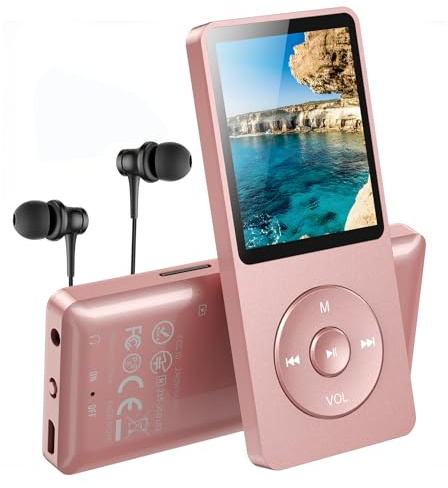 AGPTEK 64 GB Klassischer MP3 Player, 70 Stunden Akkulaufzeit | Tragbare HiFi Musik Player mit Kopfhörer, FM Radio, Aufnahmen, verlustfreie Musikwiedergabe bis zu 128 G, Rosagold
