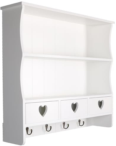 H4L Wandregal Küchenregal Holzregal Weiß Landhausstil Regal Vintage-Look 67x60cm LxB