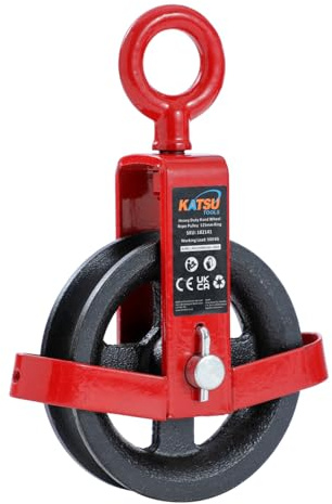 KATSU Tools Gin Wheel 125mm with Swivel Eyebolt Scaffolding Pulley Block Lifting Crane, Heavy Duty Hand Wheel Rope Pulley 182141