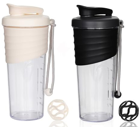 OUOUMUF 2 Stück Protein Shaker mit TRITAN Rührball eiweiss shaker shaker für proteinshakes- für super cremige Fitness Eiweiß Shakes,shaker proteinshaker 700ml (Schwarz und Weiß)