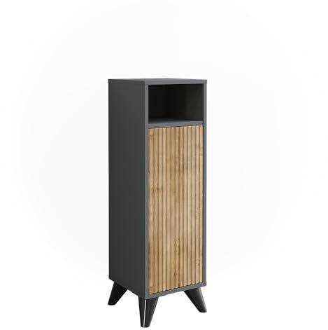 Vicco Midischrank Anthrazit/Bergeiche Leano 30x97x30 cm - Die Badezimmermöbel, Kombination aus offenen Fächern und Türen für Flexible Nutzung