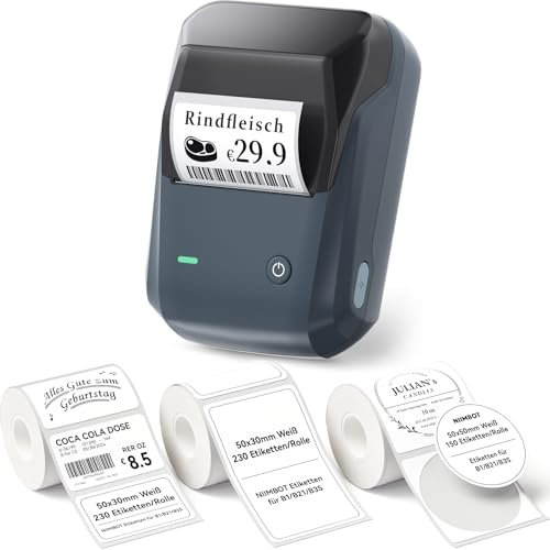 NIIMBOT B1 Etikettendrucker mit 3 Rollen Wasserfester Etiketten Selbstklebend, Tragbarer Beschriftungsgerät Bluetooth Label Printer Aufkleber Drucker für Schulbedarf, Preisschilder, Logo, Adresse