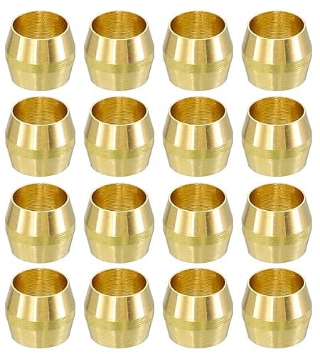 sourcing map 30Pcs Fit for 5mm(3/16) Tube OD Brass Compression Sleeve Ferrules Brass Compression Tube Fitting for Water Oil Air Pipe