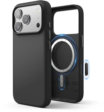 elago Magnetische Lederhülle für iPhone 17 Pro | Kompatibel mit MagSafe, integrierte Magnete, veganes Leder, wasserabweisend, stoßfest (Schwarz)