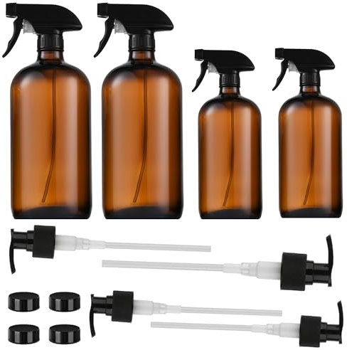 SYXLS 4PCS Flacon Pulvérisateur En Verre, 2 240ml Et 2 500ml Vide Flacon Pulvérisateur En Verre, Brun Flacon Pulvérisateur Avec Pulvérisateur Pour Le Nettoyage, l'Aromathérapie, Spray Cosmétique