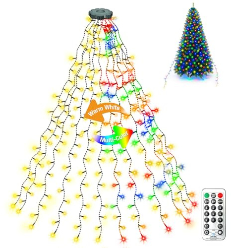 litogo Lichterkette Weihnachtsbaum mit Ring, 1.5M 300LED 11 Modi Christbaumbeleuchtung Fernbedienung, Wasserdicht Weihnachtsbaumbeleuchtung Innen Außen Weihnachten Tannenbaum Warmweiß & Mehrfarbig