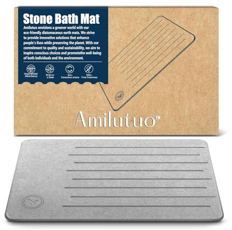 Amilutuo Badematte Stein, Diatomite Stone Bath Mat, rutschfeste Stein Badematte Schnelltrocknend, Werten Sie Ihr Badezimmer mit Dieser Saugfähigen Bathroom Mat (Klassisches Grau)
