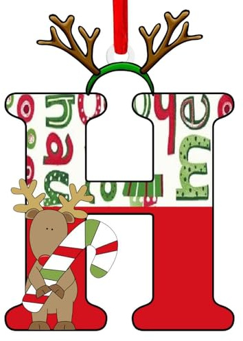 Christmas Letter Ornaments,Personalized Alphabet Decor for Tree, Holiday Home Decorations - Merry Xmas Initial Hanging Pendants (H)