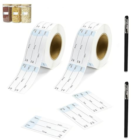 Freezer Labels, 1000PCS Removable Food Stickers 51 * 25mm | with 2pcs pens, 2 Roll Waterproof Freezer Labels, These waterproof food labels stickers are easy to peel off