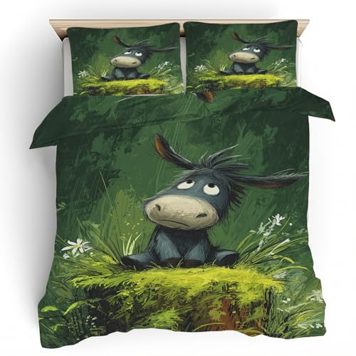 Generisch Cartoon-Esel Bettwäsche 135x200 2teilig, Tier Kind Bettbezug Wendebettwäsche 2er Set mit Reißverschluss Weich & Bügelfrei Microfaser mit 1 Bettbezug + 1 Kissenbezug 80x80