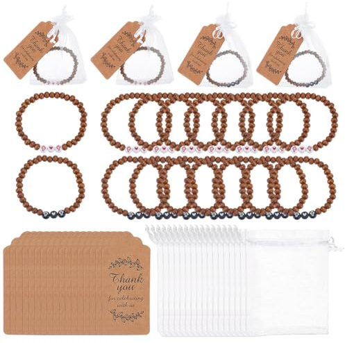 GOMAKERER 24 Set Rosenkranzarmbänder Aus Holz, 2 Farbe Holz Rosenkranzperlen Mit Kreuzanhänger Rosenkranz Kreuz Armbänder Mit Geschenkanhängern Organzabeuteln Für Taufe Brautparty Party Männer Frauen