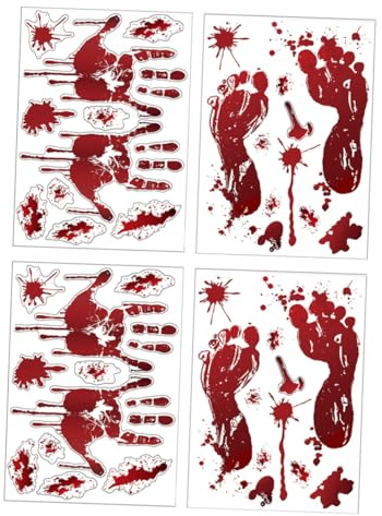 jojofuny Lot de 4 sets de Autocollants D’Empreintes de Mains et Pieds Ensanglantés Halloween en PVC 25X35 CM Décoration Murale et Fenêtre pour Fête D’Horreur Stickers Sol et Surface