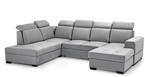 MW EURO-MEBLE Ecksofa Axel U - Wohnlandschaft, Polstersofa, Polstercouch (Rechte Seite - Hellgrau: Voss 07)