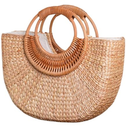 Bprtcra 30 cm Handtasche, geflochten, natürlich, handgefertigt, umweltfreundlich, wiederverwendbar, Einkaufstasche, Strand, Sommer, für Damen