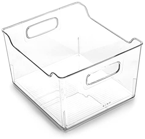 Bino – Figura de frigorífico, congelador y despensa armario almacenamiento organizador bin con asas, clara y transparente de ancho Nesting recipiente con tapa para alimentos (para casa y cocina
