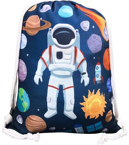 HECKBO Mädchen Jungen Kinder Turnbeutel - Astronaut Weltraum - Sportkleidung & Trinkflasche - Kindergarten, Schule & Freizeit - Rucksack, Tasche, Sportrucksack, Sportbeutel, Gym