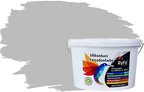 RyFo Colors Silikonharz Fassadenfarbe Lotuseffekt Trend Perlgrau 10l - bunte Fassadenfarbe, weitere Grau Farbtöne und Größen erhältlich, Deckkraft Klasse 1