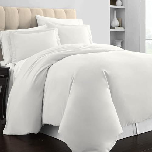 Pizuna 100% Cotton Single Duvet Cover Set Off White, 400 Thread Count Long Staple Cotton Duvet Cover Single 140x200cm, Soft Sateen Weave Quilt Cover with Button Closure (Single Duvet Cover)