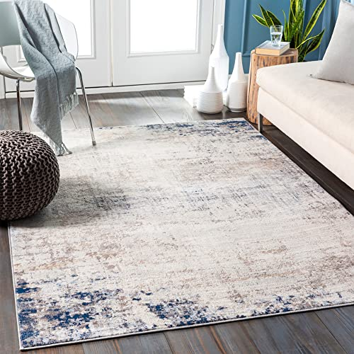 Livabliss Utrecht Wohnzimmer Teppich modern – Abstrakt Design in Marmor Optik für Wohnzimmer 200x274 cm, Esszimmer, Schlafzimmer - Marmor Teppich groß, weicher Teppich Kurzflor Elfenbein, Grau, Blau