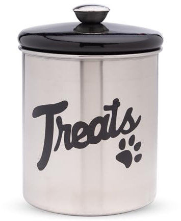 The PetSteel Stainless Steel Dog Treat Jar with Airtight Lids – Holds Up to 2 lbs – Pet Food Storage Bin for Dog & Cat Treats – Decorative & Durable Canister