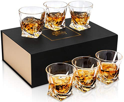 KANARS Crystal Whiskey Glass - Set of 6 Rocks Glasses 10 Oz in Luxury Box - Lowball Bar Tumblers for Scotch Cocktail Irish Whisky Cognac Rum - Unique Gifts for Men Dad - Ultra Clear