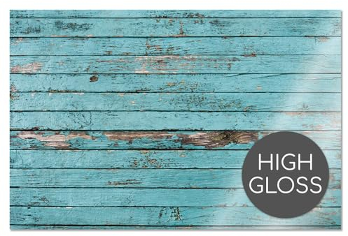 Küchen-Rückwand Spritzschutz I Dekor Holz blau I 60 x 40 x 0.3 cm I Vintage Shabby I Fliesenschutz für den Herd und Spüle | Küche Zubehör | Arbeitsplatte I Fliesenspiegel I Aluverbund I dv793