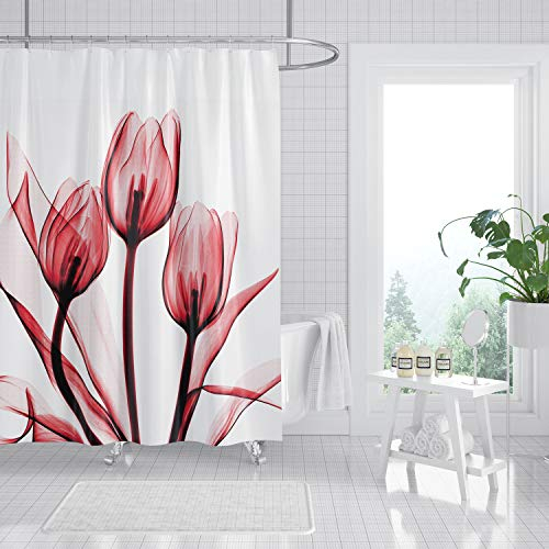M&W DasDesign Rideau de douche en textile avec 12 anneaux en C - Effet anti-moisissure - Rose - Avec 12 anneaux en C - Poids inférieur : 180 x 200 cm (l x h)